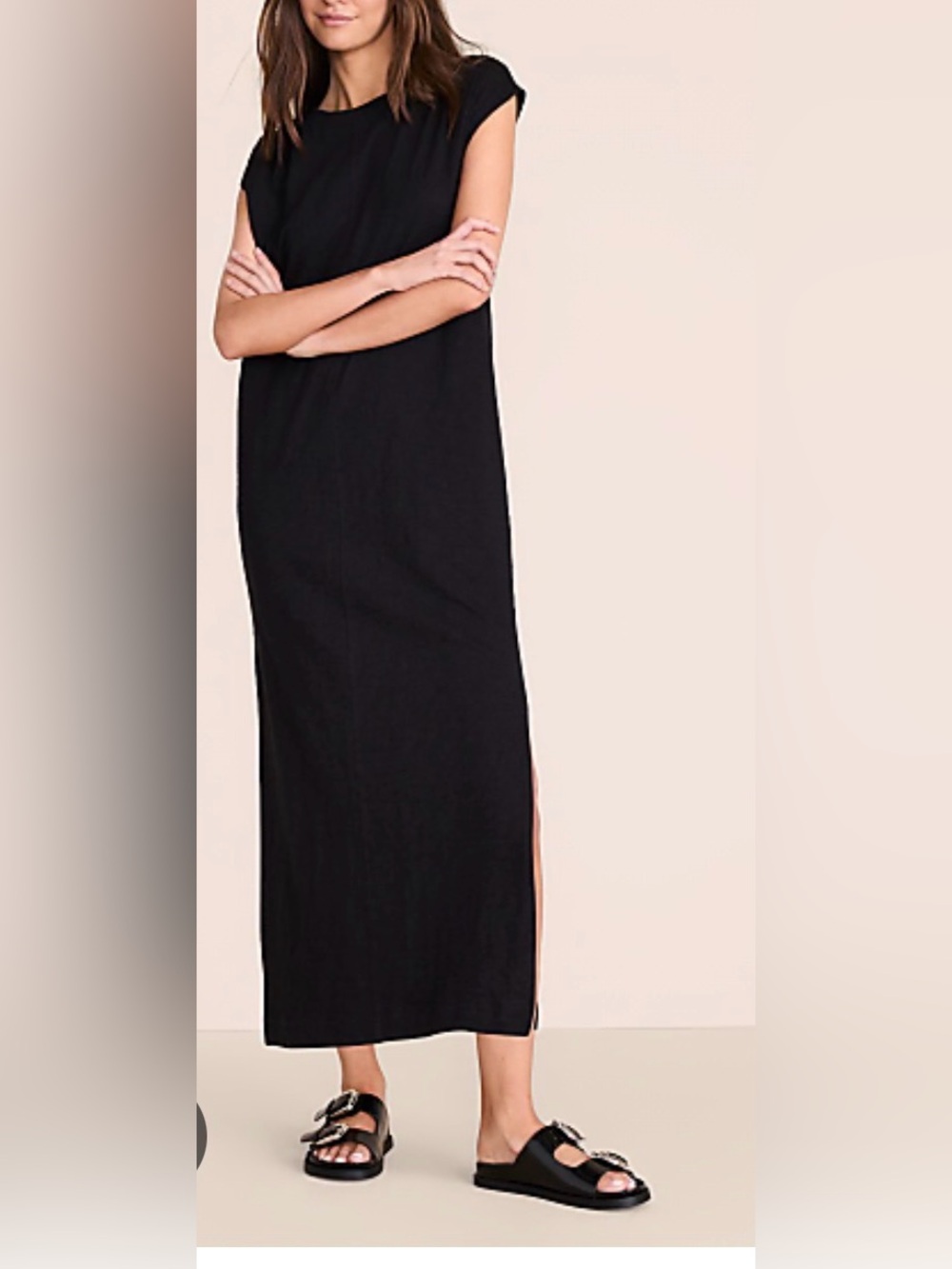 Madewell Women’s Black Cap-Sleeve Muscle Tee side Slits Midi Dress. Medium